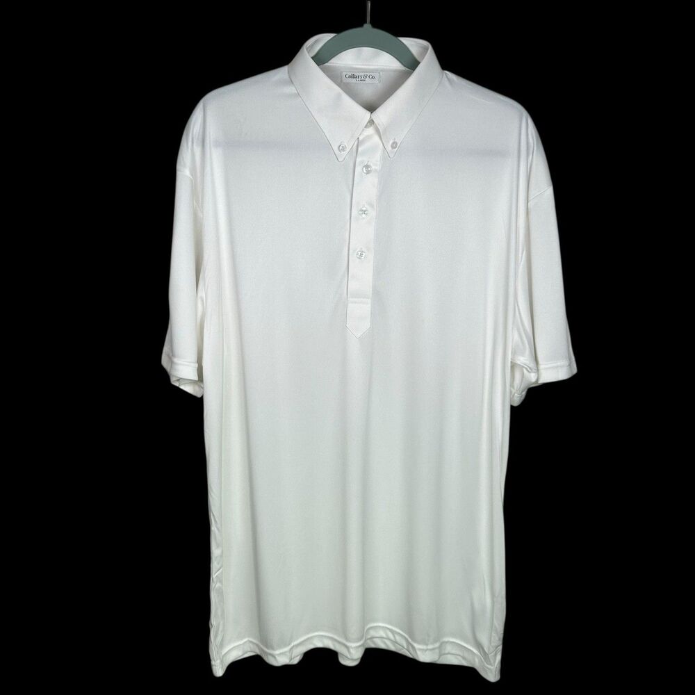 Collars & Co Polo Shirt Mens XL White Button Down Dress Collar Oxford Office